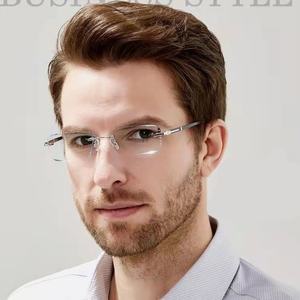 Luxo Anti-Blue Light Fotocromático Óculos de Leitura Presbiopia Rimless Diamond Cutting Óculos para Homens Mulheres Color Changing - Product Image 4