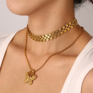 Collar de Moda Personalizado para Mujer, Chapado en Oro, Acero Inoxidable, Colgante de Mariposa, Collar de Varias Capas - Product Image 4