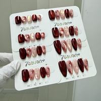 Ongles artificiels en acrylique faits à la main en 3D, courts, couvrants, avec design en strass, lot de 10 pièces