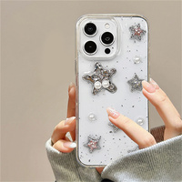 Coque de téléphone de luxe 3D avec strass et perles étoiles pour iPhone 18 Pro 17 16 15 14 13 Pro Max, coque transparente en époxy avec paillettes coréennes scintillantes