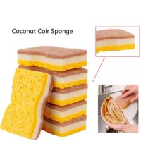 Éponge en fibre de coco à 3 couches à base de plantes, biodégradable, éponge de cuisine résistante