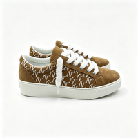 Baskets décontractées pour femme marron caramel à monogramme, lacets moelleux, bout rond, à lacets, avec plateforme