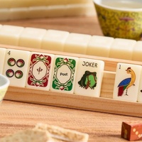 (En stock) Ensemble de mahjong sculpté de style américain en acrylique couleur ivoire Fangfang, table et chaises, cadeau pour les passionnés de jeux