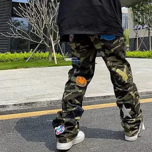 Wholesale Patchwork Embroidery Casual Camo Men's Stacked Tactical Utility Streetwear Pocket Pants Mens Camouflage Cargo Pants