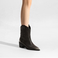 Bottes de cowboy personnalisables OEM/ODM pour femmes, à bout pointu, broderie à la cheville, confortables, talons épais, toutes saisons, automne-hiver