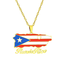 Collier tendance en acier inoxydable couleur acier avec pendentif drapeau national de Porto Rico et contour de la carte du pays, cadeau souvenir