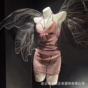 Sexy halter-neck <b>suspender</b> dress with laces, perfect for late-night erotic lingerie. No need to remove, just pure and alluring - Product Image 3
