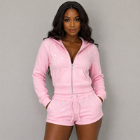 Ensemble de survêtement Y2K Streetwear pour femme : sweat à capuche court zippé orné de strass et short de survêtement, ensemble 2 pièces pour le loungewear