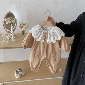 Frühling und Herbst niedlichen koreanischen Stil Prinzessin Baby Jumps uit für Baby Mädchen Baumwolle Outfit Langarm Spitze Kragen Stram pler - Product Image 1
