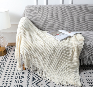 Serviette de canapé en tricot 100% coton polyester blanc, jeté de canapé, couverture de canapé douce et confortable, tissée pour canapé - Product Image 3