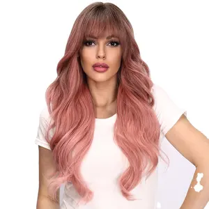 2023 Hot Selling Wholesale Bulk Sale SMILCO Fashion Wigs Pink Gradient Wavy Curly Bangs Wigs