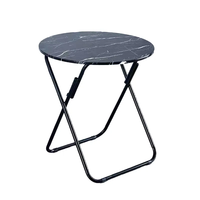 Table d'appoint moderne en MDF avec tube en métal et fer Petite table basse de salle à manger pliante portable avec motif en marbre pour la maison et l'hôtel