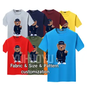 Camiseta de algodão masculina, camisetas gráficas estampadas com urso de alta rua, roupas de homens