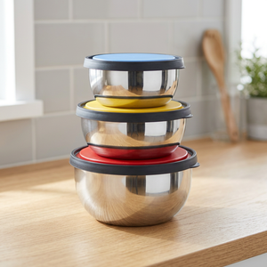 Stainless Steel <b>Silicone</b> Lid <b>Bowls</b> with Plastic Lids Eco-Friendly American Style Storage <b>Bowls</b> Indian Seller Supplier MIINOX - Product Image 4