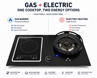 Kompor Hibrida Gas Listrik Terintegrasi dengan Panel Kaca Temper Hitam, Pembakar Daya Tinggi 5.2KW, Kompor Dapur