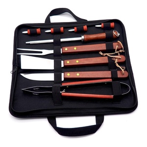 10 pièces rôtisserie pique-nique BBQ grils accessoire trousse à outils étui en tissu Oxford comprend métal manche en bois <span class=keywords><strong>accessoires</strong></span> de <span class=keywords><strong>barbecue</strong></span> - Product Image 5