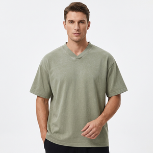 <b>Men's</b> V-Neck Oversized Cotton T-<b>Shirt</b> Solid Color Casual Loose Fit Breathable Jersey Knit Short Sleeve Regular Length - Product Image 1