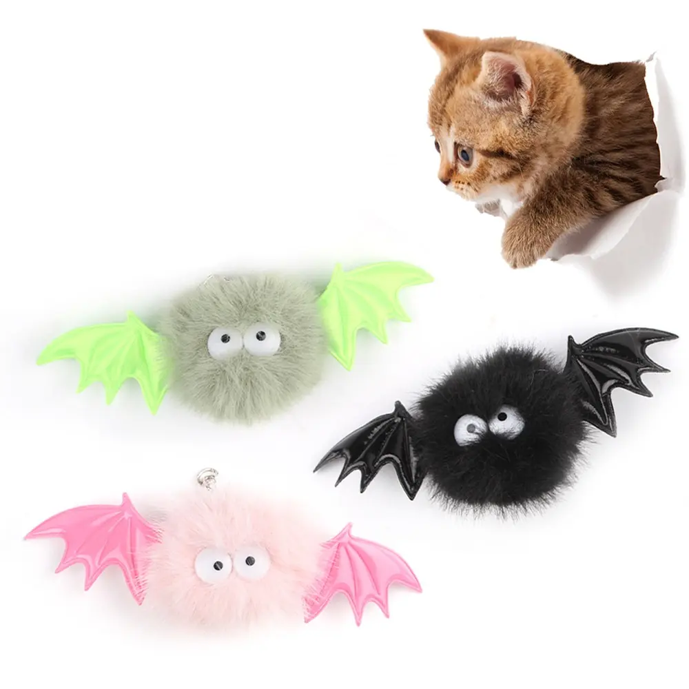 Halloween Bat Hairball Pet Toy Silicone bat bag Plush Funny Little Monster Pet Cat Toy