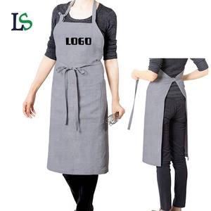 custom embroidery logo salon waist cooking linen cafe men women high quality cotton kitchen apron