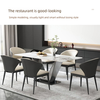 Table à manger minimaliste moderne en pierre frittée avec base en acier au carbone et chaise en cuir pour restaurant, hôtel, meubles de salle à manger