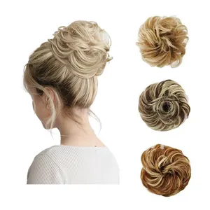 Shinein Women Messy Curly Hair Donut Bun Updo Curly Wrap Ponytail Hair Pieces Elastic Scrunchie Synthetic Hair Chignon