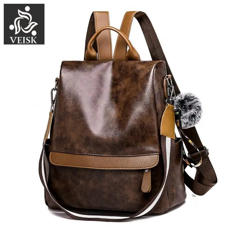 Women Anti-theft Leather Backpack Large Brown Multifunctional School Bag For Teenage Girls Female Travel Backpacks Mochila