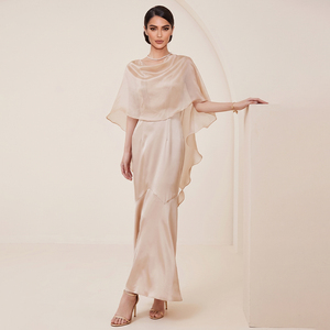 ZYHT 75321 Elegante <span class=keywords><strong>Abito</strong></span> da Sera in Raso Champagne con Soprabito Trasparente, Sofisticato Vestito a Sirena per Feste, <span class=keywords><strong>Abito</strong></span> per la <span class=keywords><strong>Madre</strong></span> della <span class=keywords><strong>Sposa</strong></span> - Product Image 3
