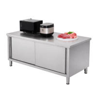 Meuble de cuisine modulaire moderne et robuste en acier inoxydable 201/304, plan de travail avec porte coulissante brossée, taille personnalisable, sans tiroirs