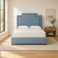 Modernes Stufenkopfteil Luxuriöses Gepolstertes Holzrahmen-Plattformbett Leinenstoff Queen King Size Weiches Bett Umweltfreundlich