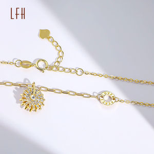 Collier pendentif tournesol en zircon or pur 18 carats, magnifique collier tournesol en zircon, bijoux en or véritable, or 18 carats original - Product Image 6