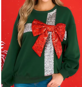 <strong>Ladies</strong> <strong>Christmas</strong> Gift Box Sequin Bow <strong>Sweatshirt</strong> - Product Image 3