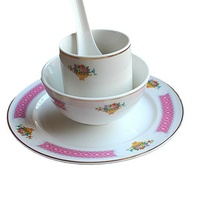 Nouvelles assiettes et bols en céramique vintage à bord doré, motif fleur de prunier, rétro, pour fruits, riz, nouilles, desserts, avec cuillères et pots ovales