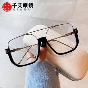 Lunettes anti-lumière bleue Qianai, monture rectangulaire large, monture intégrale, unisexe, verres plats, style streetwear, lunettes décoratives - Product Image 2