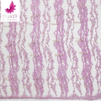 Dernière unique rose français 3d perlé sequin dentelle tissu avec perles de mariée brodé robe de mariée en dentelle tissu HY1164-6