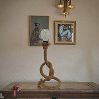 Lampe de bureau simple et rustique en corde de chanvre, tressée à la main, écologique, compatible avec les ampoules E27, idéale pour les chambres
