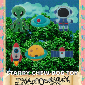 Jouets à mâcher pour chiens écologiques en peluche, en forme de fusée d'astronaute, pour la santé dentaire, avec sonnette, pour chiots, motif dessin animé, collection étoiles étoilées - Product Image 2