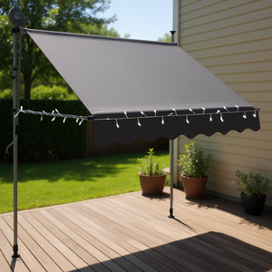 Tenda da Sole Retrattile Manuale Heluya 78.7 Pollici in Tessuto Poliestere Grigio con Luci LED, Design Moderno, Telaio in Alluminio - Product Image 2