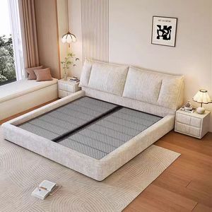 Gaya Italia beruang hitam kain Chenille lembut Master kamar tidur dengan rangka kayu dengan kasur dan penyimpanan - Product Image 3