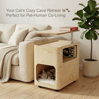 Table d'appoint robuste en bois pour animaux de compagnie avec plateau de travail rotatif, meuble-lit mobile pour chat avec coussin lavable