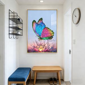 Venta al por Mayor de Arte Mural Personalizado para Sala de Estar, Impresión HD de Mariposas Coloridas, Decoración Abstracta para el Hogar, Pintura de Porcelana de Cristal con LED - Product Image 3