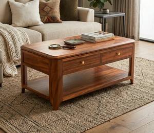 Mesa de centro de madera con cajones de almacenamiento y estante, muebles tradicionales para sala de estar, diseño moderno, tablero de madera maciza - Product Image 2