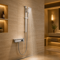 Étagère murale moderne réglable en hauteur avec barre coulissante pour robinet de douche en laiton, finition brossée, 1 poignée, effet pluie et cascade
