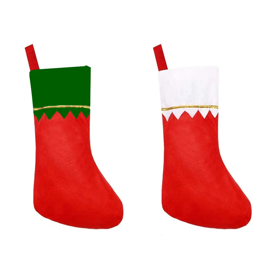 Dokuma olmayan yılbaşı çorap beyaz altın kenar ışığı kurulu noel çorap asılı çanta yeşil altın iplik çorap noel dekorasyon