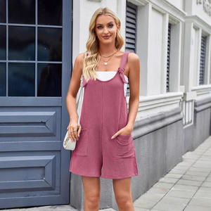 <span class=keywords><strong>Combinaison</strong></span> pour femmes en tissu côtelé, tendance estivale, avec poches polyvalentes et jambes droites - Product Image 3