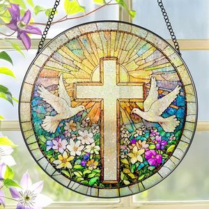 Trappola di luce acrilica a colori esplosivi a croce e fiori selvatici, 8 pollici (circa 20cm) - Product Image 1