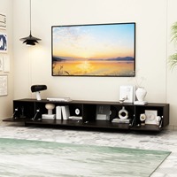 Meuble TV flottant traditionnel pour hôpital CE EN71 ASTMD6007 CARB avec tiroirs à fermeture douce, console multimédia longue et basse à poser au sol