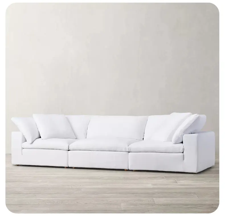 Sf111 Moderne Gezellige Bank Woonkamer Meubels Houten Wolk Sofa Witte Sectionele Aangepaste Modulaire Witte Bank