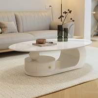 Table Basse en Pierre Frittée Blanc Crème de Luxe Italien, Ensemble Moderne Minimaliste Élégant, Durable et Écologique avec Rangement Central