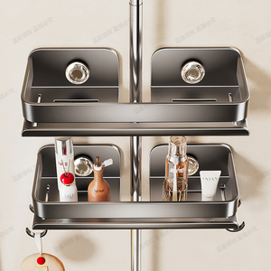 Suction Mounted Shower Caddy Rectangular Single Layer Bathroom Storage Tray With Hooks Durable No Drill Installation - Product Image 4