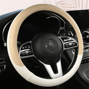 Cuero de alta calidad en relieve cuatro estaciones piel puntada a mano cubierta del <span class=keywords><strong>volante</strong></span> transpirable antideslizante al por mayor para coche - Product Image 5